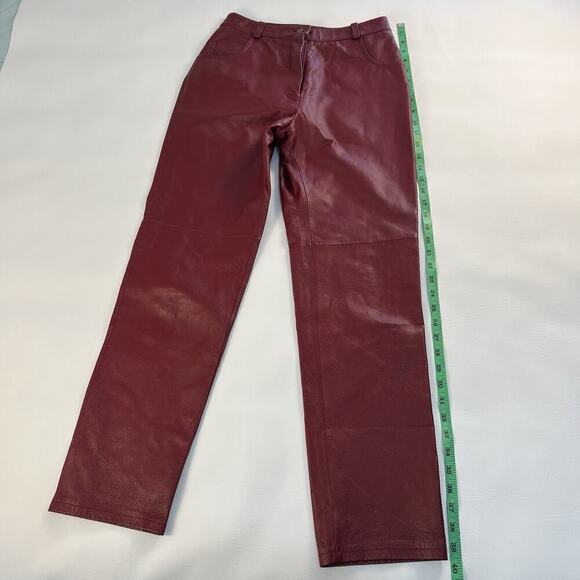 Metrostyle Women's Red Leather Flat Front Wide Leg 5 Pocket Chino Pants Size 4 - Picture 7 of 11